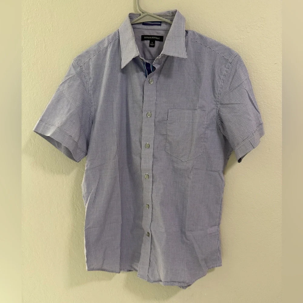 Banana Republic Blue Gingham Stretch Button-Up Shirt Men’s Small